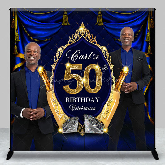 Lofaris Royal Blue Custom Photo Name 50th Birthday Backdrop