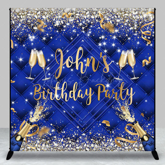 Lofaris Royal Blue Glitter Custom Name Birthday Backdrop