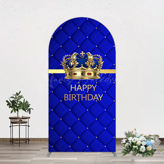 Lofaris Royal Blue Gold Crown Happy Birthday Arch Backdrop