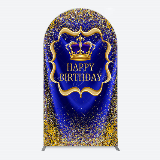 Lofaris Royal Blue Gold Glitter Crown Birthday Arch Backdrop