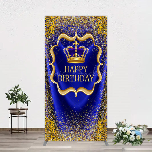 Lofaris Royal Blue Gold Glitter Crown Birthday Rectangle Backdrop