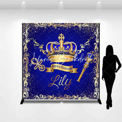 Lofaris Royal Blue Gold Glitter Crown Scepter Custom Birthday Backdrop Prince Baby Shower Party Decor