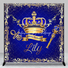 Lofaris Royal Blue Gold Glitter Crown Scepter Custom Birthday Backdrop Prince Baby Shower Party Decor