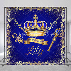 Lofaris Royal Blue Gold Glitter Crown Scepter Custom Birthday Backdrop Prince Baby Shower Party Decor