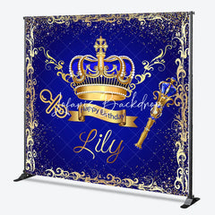 Lofaris Royal Blue Gold Glitter Crown Scepter Custom Birthday Backdrop Prince Baby Shower Party Decor