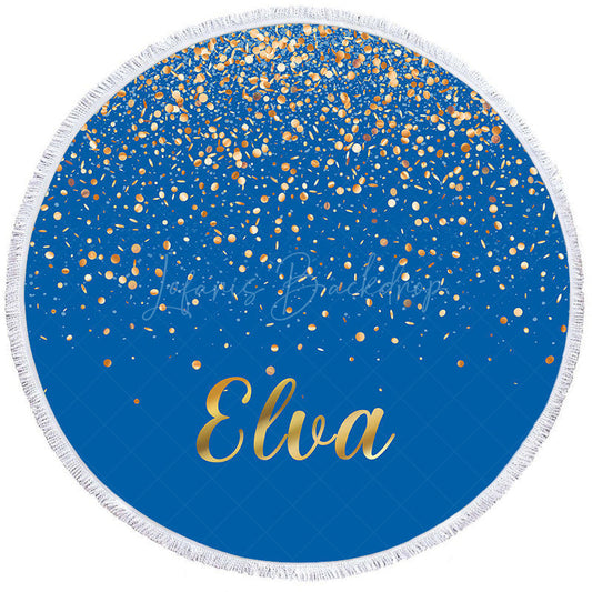 Lofaris Royal Blue Gold Sequins Pattern Round Beach Towel