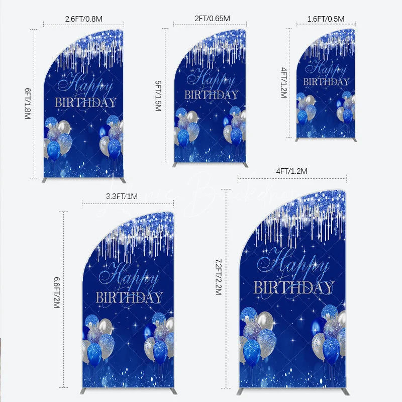 Lofaris Royal Blue Silver Glitter Drip Half Moon Arch Backdrop Happy Birthday Balloon Prop