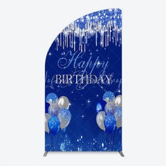 Lofaris Royal Blue Silver Glitter Drip Half Moon Arch Backdrop Happy Birthday Balloon Prop