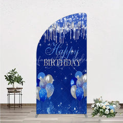 Lofaris Royal Blue Silver Glitter Drip Half Moon Arch Backdrop Happy Birthday Balloon Prop