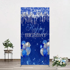 Lofaris Royal Blue Silver Glitter Drip Rectangle Backdrop Happy Birthday Balloon Prop