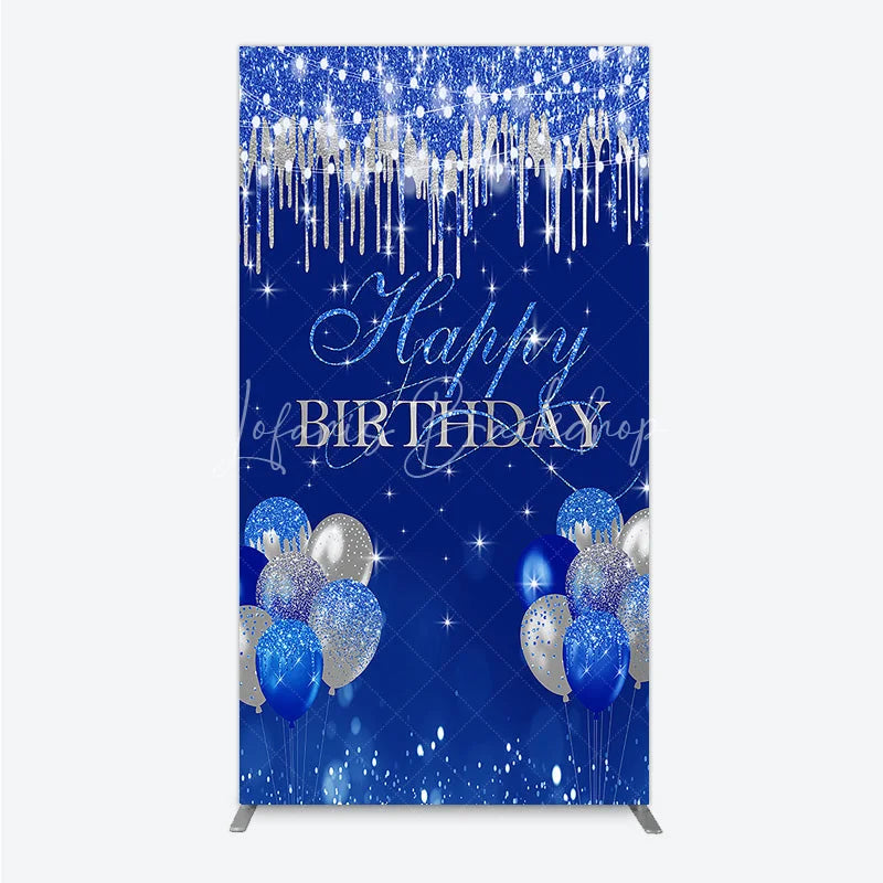 Lofaris Royal Blue Silver Glitter Drip Rectangle Backdrop Happy Birthday Balloon Prop