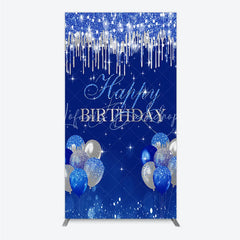Lofaris Royal Blue Silver Glitter Drip Rectangle Backdrop Happy Birthday Balloon Prop