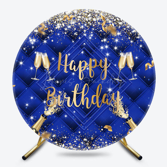 Lofaris Royal Blue Sparkle Champagne Round Birthday Backdrop