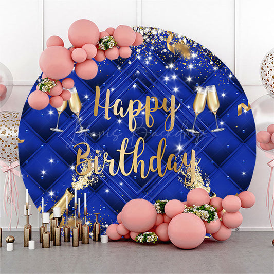 Lofaris Royal Blue Sparkle Champagne Round Birthday Backdrop