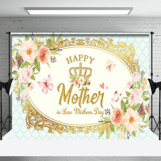 Lofaris Royal Gold Crown Floral Happy Mothers Day Backdrop