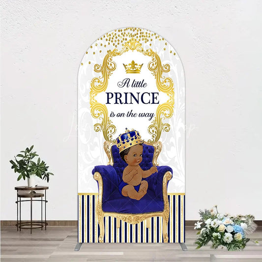 Lofaris Royal Prince Baby Shower Arch Backdrop African American Boy Blue Gold