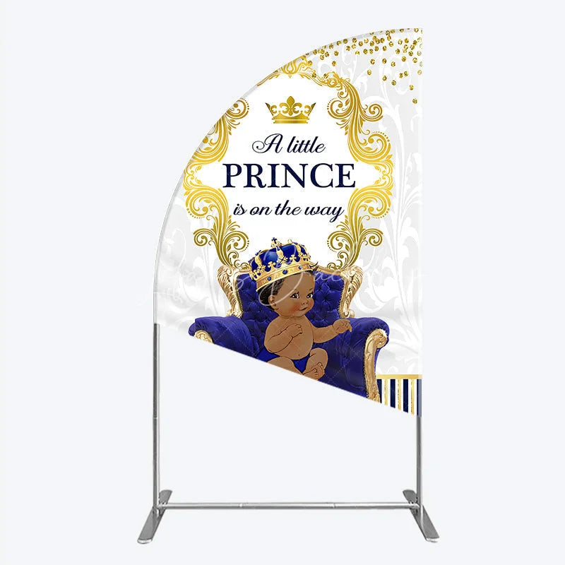 Lofaris Royal Prince Baby Shower Half Moon Arch Backdrop African American Boy Blue Gold