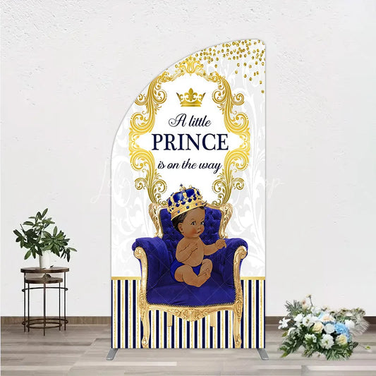 Lofaris Royal Prince Baby Shower Half Moon Arch Backdrop African American Boy Blue Gold