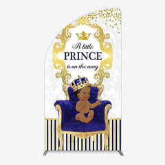 Lofaris Royal Prince Baby Shower Half Moon Arch Backdrop African American Boy Blue Gold