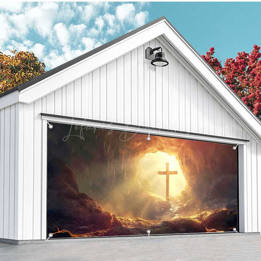 Lofaris Rugged Cave Sunrise Cross Easter Garage Door Banner