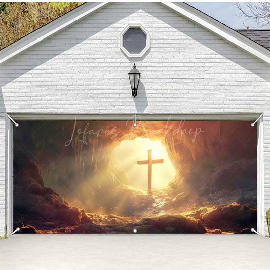 Lofaris Rugged Cave Sunrise Cross Easter Garage Door Banner