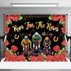 Lofaris Run For The Roses Backdrop Horse Racing Jockeys and Red Floral Border Background Kentucky Derby Day Party Decorations