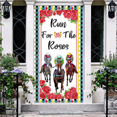 Lofaris Run For The Roses Door Cover Horse Racing and Red Kentucky Derby Party Decoration