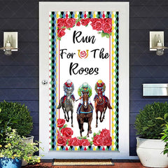 Lofaris Run For The Roses Door Cover Horse Racing and Red Kentucky Derby Party Decoration