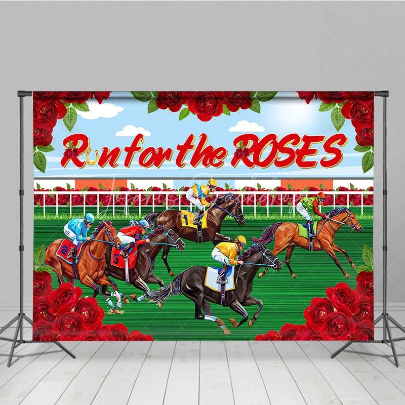 Lofaris Run for the Roses Horse Racing Backdrop Kentucky Derby Action and Floral Rose Frame Background