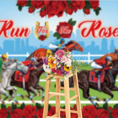 Lofaris Run for the Roses Kentucky Derby Backdrop Horse Racing Track and City Skyline Party Background