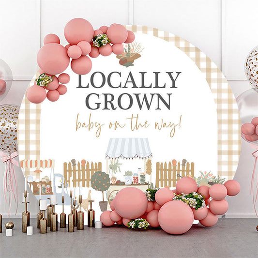 Lofaris Rural Locally Grown Plaid Round Baby Shower Backdrop