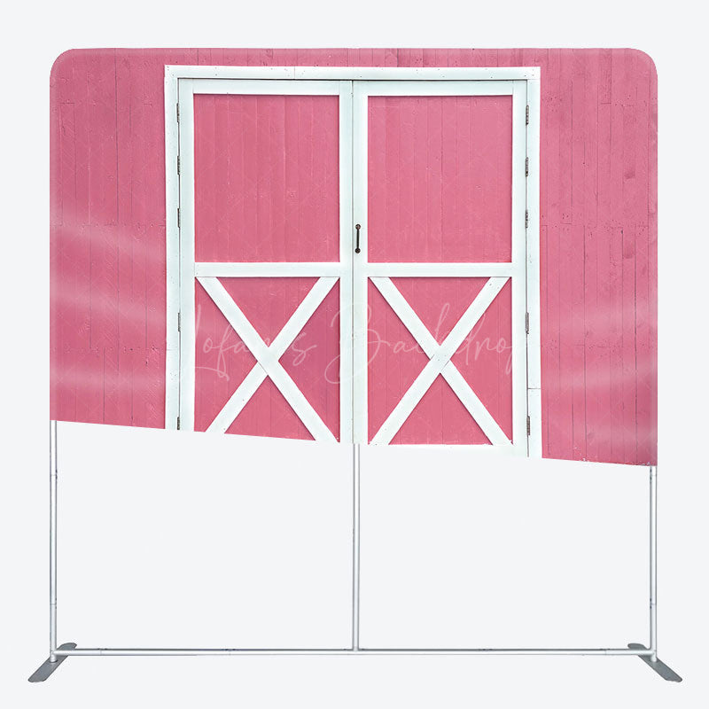 Lofaris Rural Retro Pink Barn Door Square Tension Backdrop