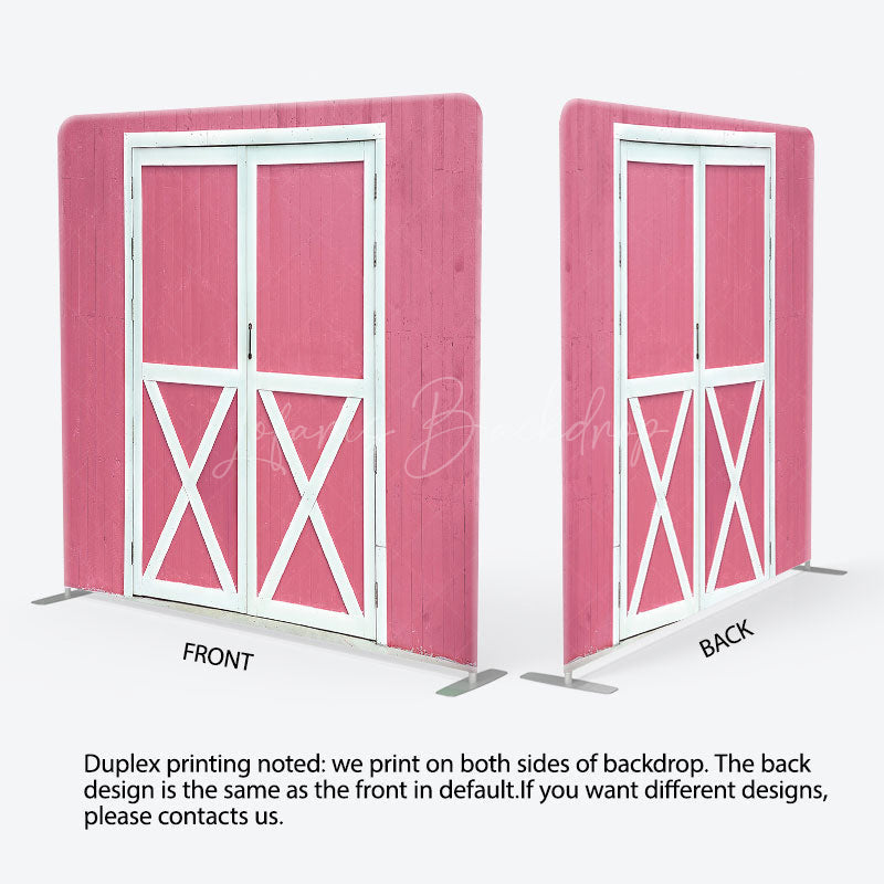 Lofaris Rural Retro Pink Barn Door Square Tension Backdrop
