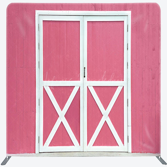 Lofaris Rural Retro Pink Barn Door Square Tension Backdrop