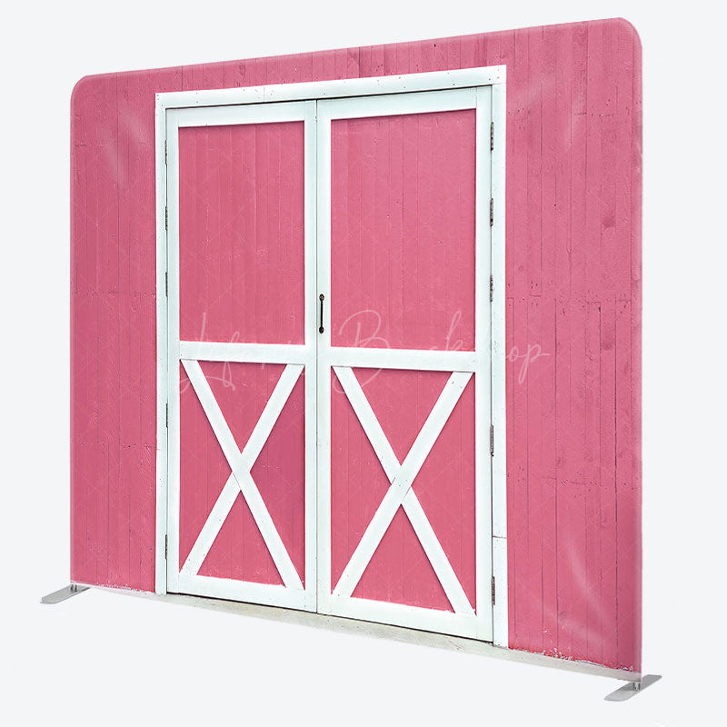 Lofaris Rural Retro Pink Barn Door Square Tension Backdrop