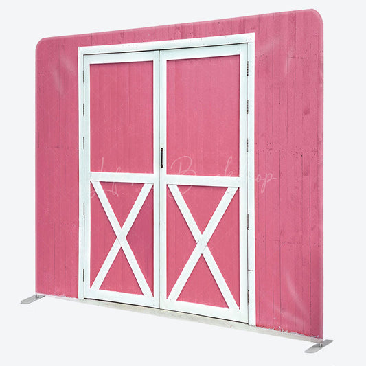 Lofaris Rural Retro Pink Barn Door Square Tension Backdrop