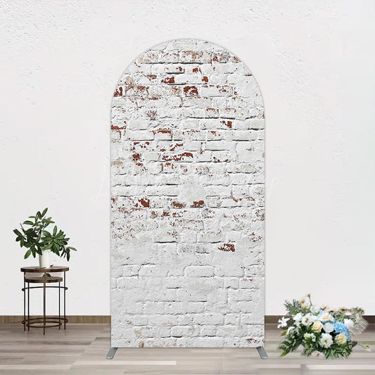 Lofaris Rural White Reddish Retro Brick Wall Arch Backdrop