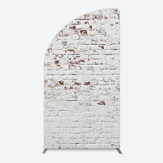 Lofaris Rural White Reddish Retro Brick Wall Half Moon Arch Backdrop