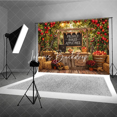 Lofaris Rustic Apple Orchard Photography Backdrop with Freshly Baked Pies Autumn Harvest Farm Stand Decor