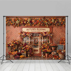 Lofaris Rustic Autumn Blooms Flower Shop Photography Backdrop with Vibrant Fall Leaves and Pumpkins Seasonal Decor