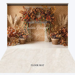 Lofaris Rustic Autumn Fall Fireplace Foliage Combo Set Backdrop with Pampas Grass and Cozy Harvest Decor