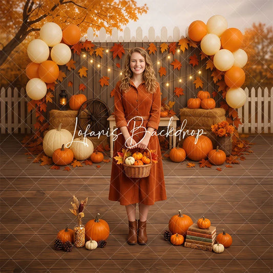 Lofaris Rustic Autumn Fall Pumpkins Hay Bales Combo Set Backdrop Festive Thanksgiving Harvest Party Decor