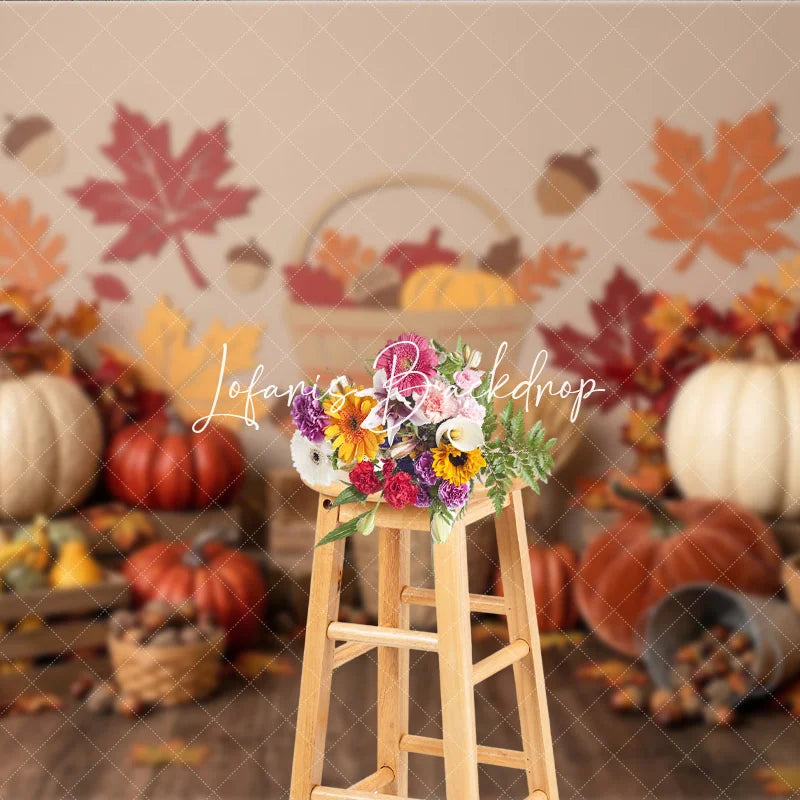 Lofaris Rustic Autumn Harvest Photography Backdrop with Pumpkins and Fall Leaves perfect for Thanksgiving Decor