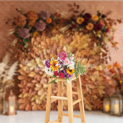 Lofaris Rustic Autumn Leaves and Floral Arrangement Photography Backdrop Warm Fall Harvest Party Decor with Pampas Grass