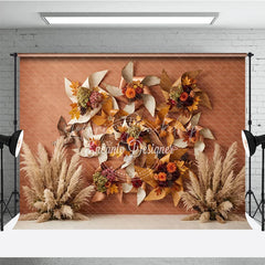 Lofaris Rustic Autumn Leaves and Pampas Grass Photography Backdrop Fall Pinwheel Harvest Celebration Decor