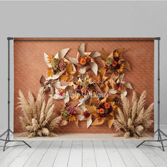 Lofaris Rustic Autumn Leaves and Pampas Grass Photography Backdrop Fall Pinwheel Harvest Celebration Decor