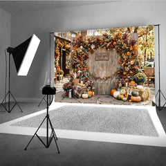 Lofaris Rustic Autumn Leaves and Pumpkins Photography Backdrop Fall Finds Vibes Wood Wall Decor