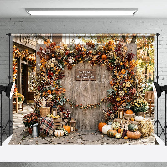 Lofaris Rustic Autumn Leaves and Pumpkins Photography Backdrop Fall Finds Vibes Wood Wall Decor