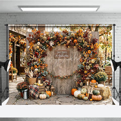 Lofaris Rustic Autumn Leaves and Pumpkins Photography Backdrop Fall Finds Vibes Wood Wall Decor