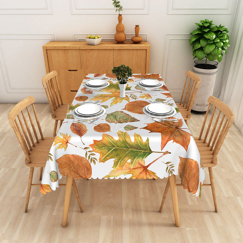 Lofaris Rustic Autumn Tablecloth with Withered Fall Leaves Pattern for Thanksgiving and Seasonal Dining Decor